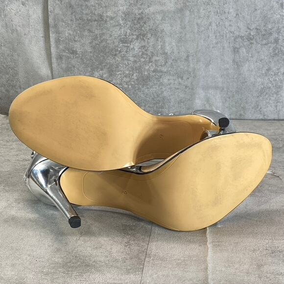 BCBGENERATION Women's Silver Jadia Chain Detail Ankle Strap Dress Sandals SZ 9 - Picture 6 of 9